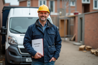 Ouvrier avec assurance décennale devant une maison en construction