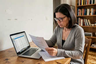 Propriétaire analysant des documents de charges locatives dans un appartement meublé parisien
