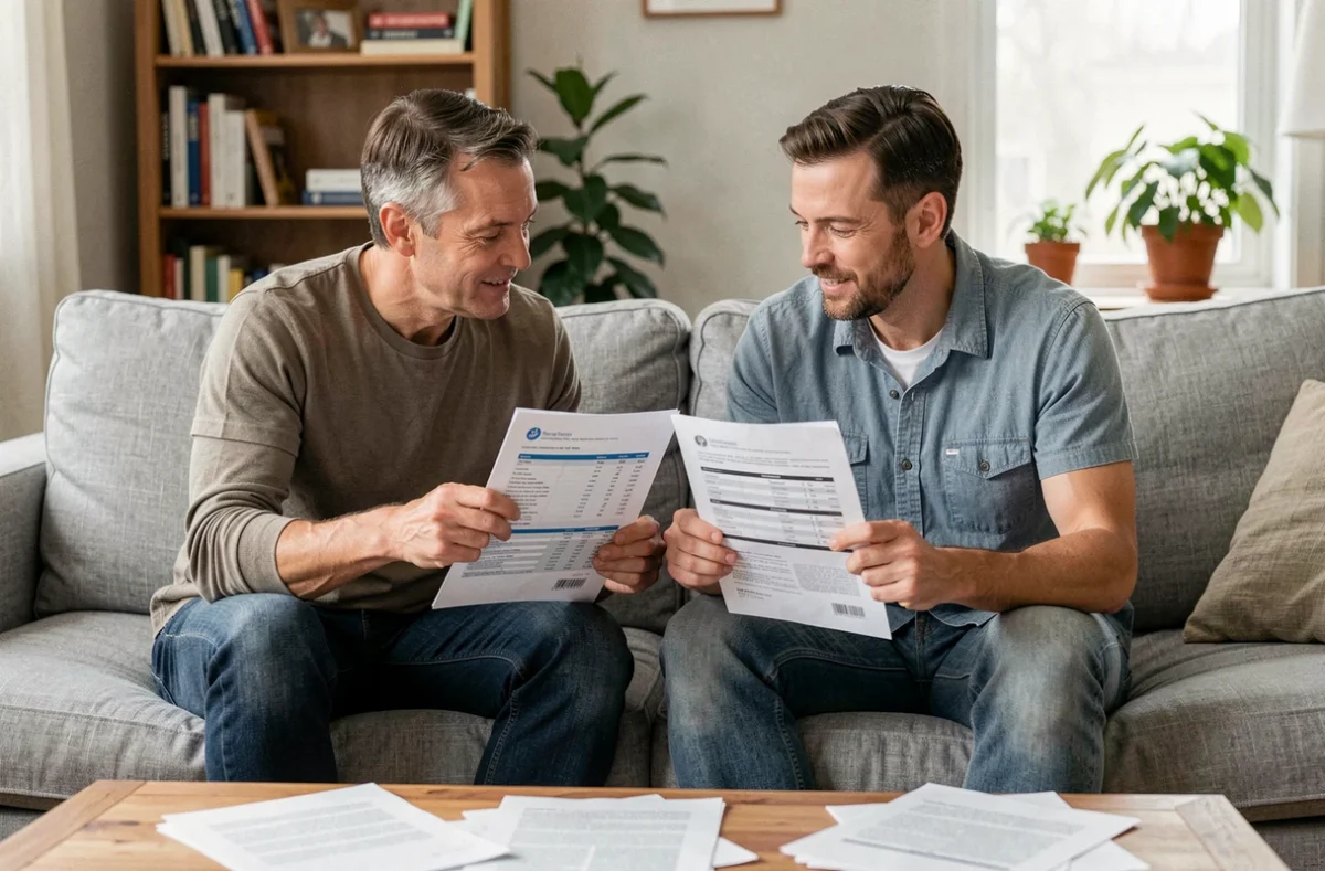 Couple comparant des devis d'assurance habitation pour changer de contrat dans leur salon