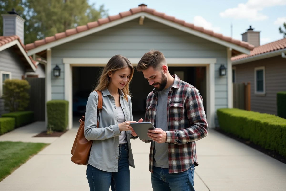 Jeune couple compare devis renovation garage
