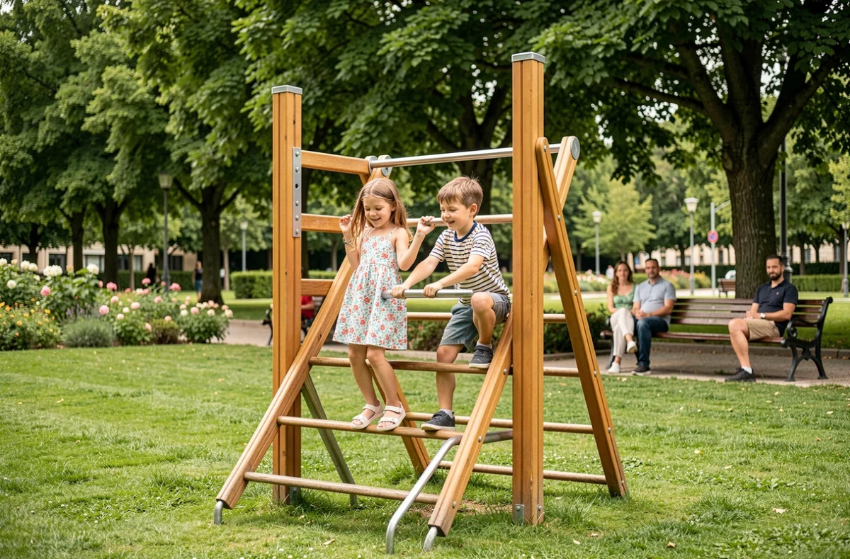 Enfants jouant dans un parc public du quartier Montaudran-Lespinet à Toulouse, espace vert familial