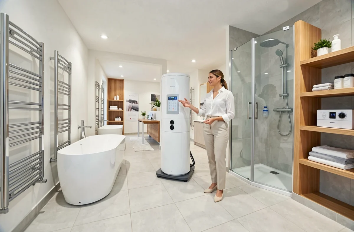 Showroom Espace Aubade Toulon avec solutions thermiques et radiateurs exposés