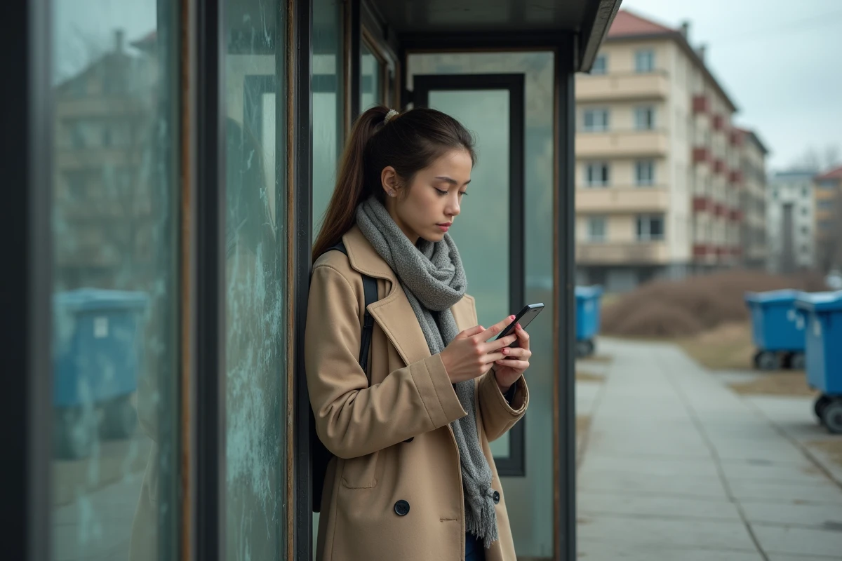 Jeune femme regardant son téléphone près d