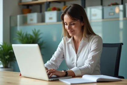 Femme d'âge moyen au bureau examine un tableau Excel