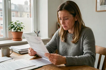 Femme consultant un contrat de location avec annotations, illustrant la hausse des loyers en 2026