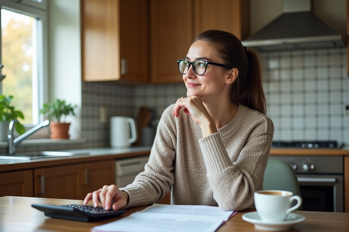 Jeune femme travaillant à la maison avec papiers