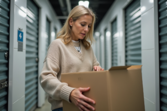 Femme organisée dans un centre de stockage moderne