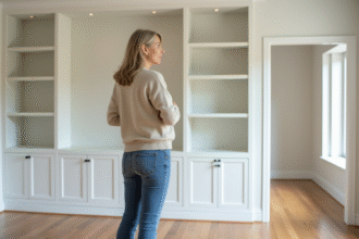 Femme en jeans dans un salon en transition