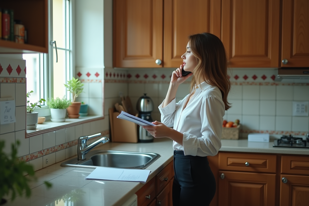 Jeune femme parlant au téléphone près d