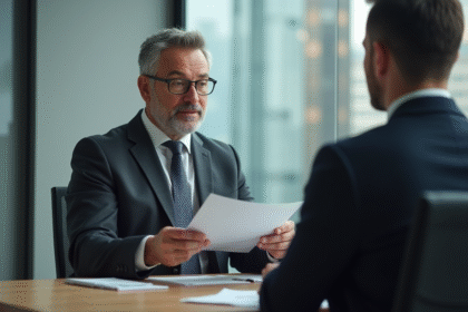 Homme d'affaires en costume parlant avec conseiller financier