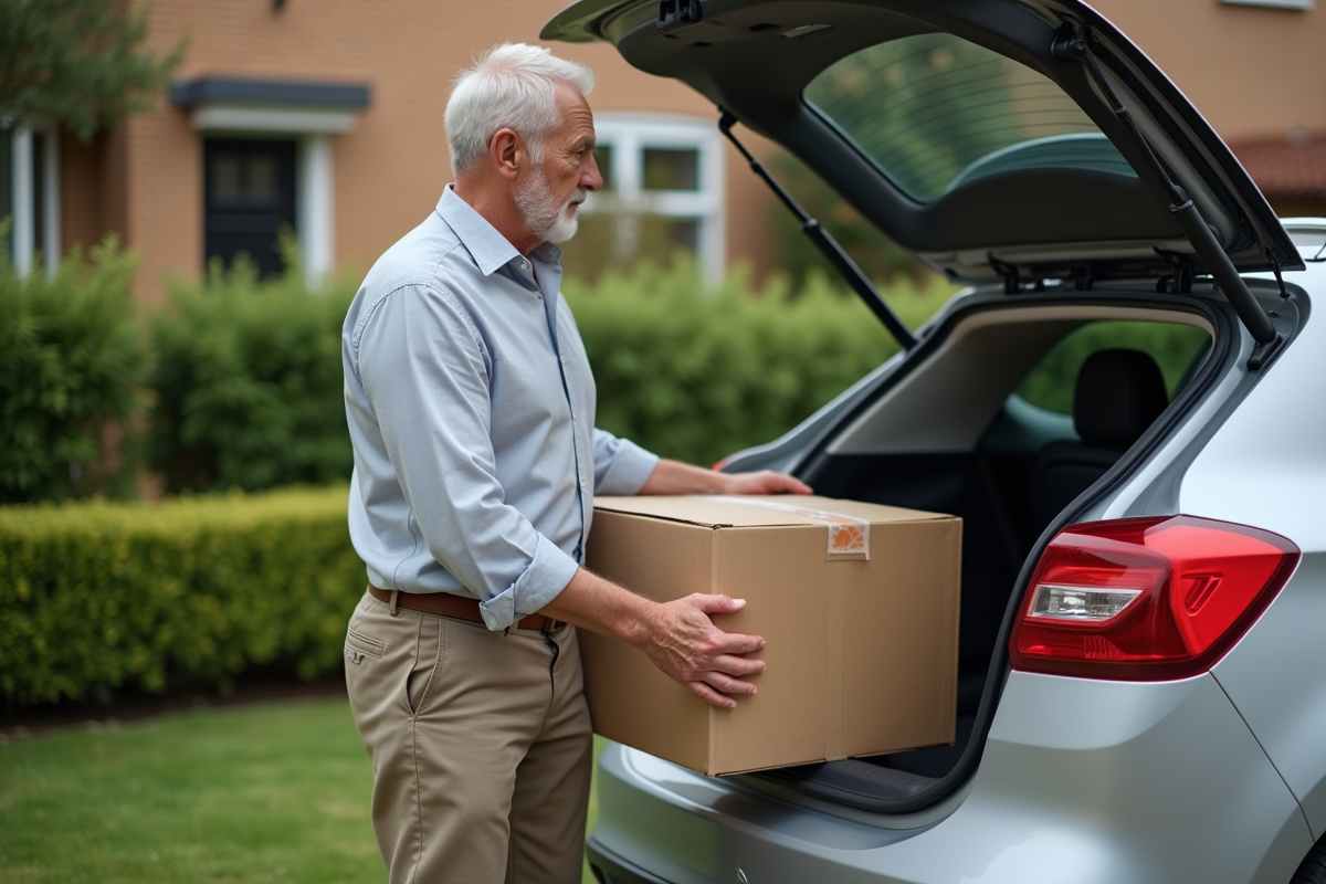 Homme âgé chargeant une voiture lors d