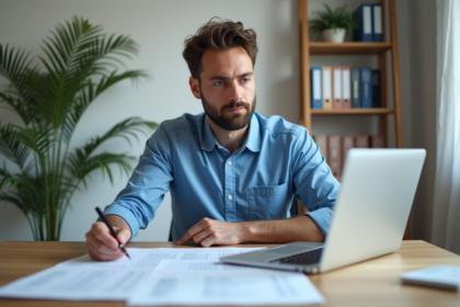 Homme professionnel en bureau immobilier avec documents