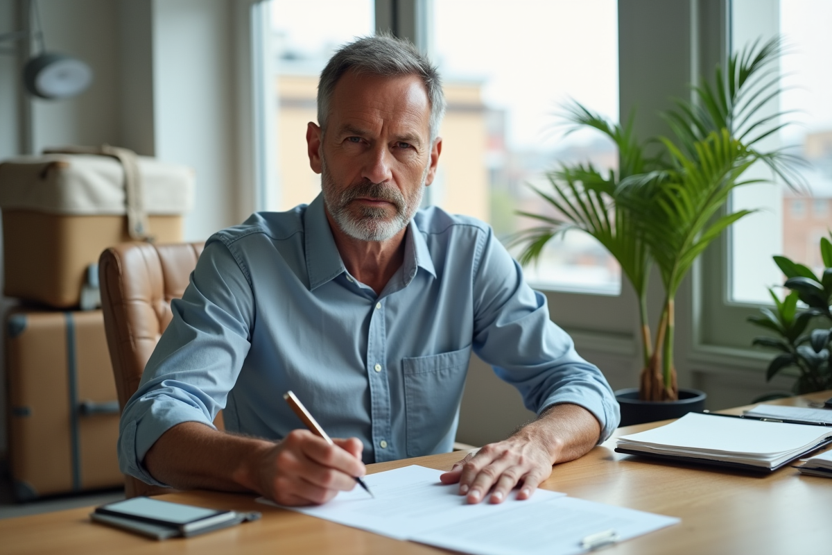 Homme signant un contrat de location dans un bureau