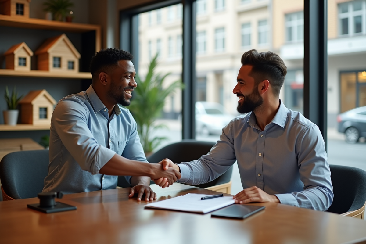 Homme souriant serre la main d