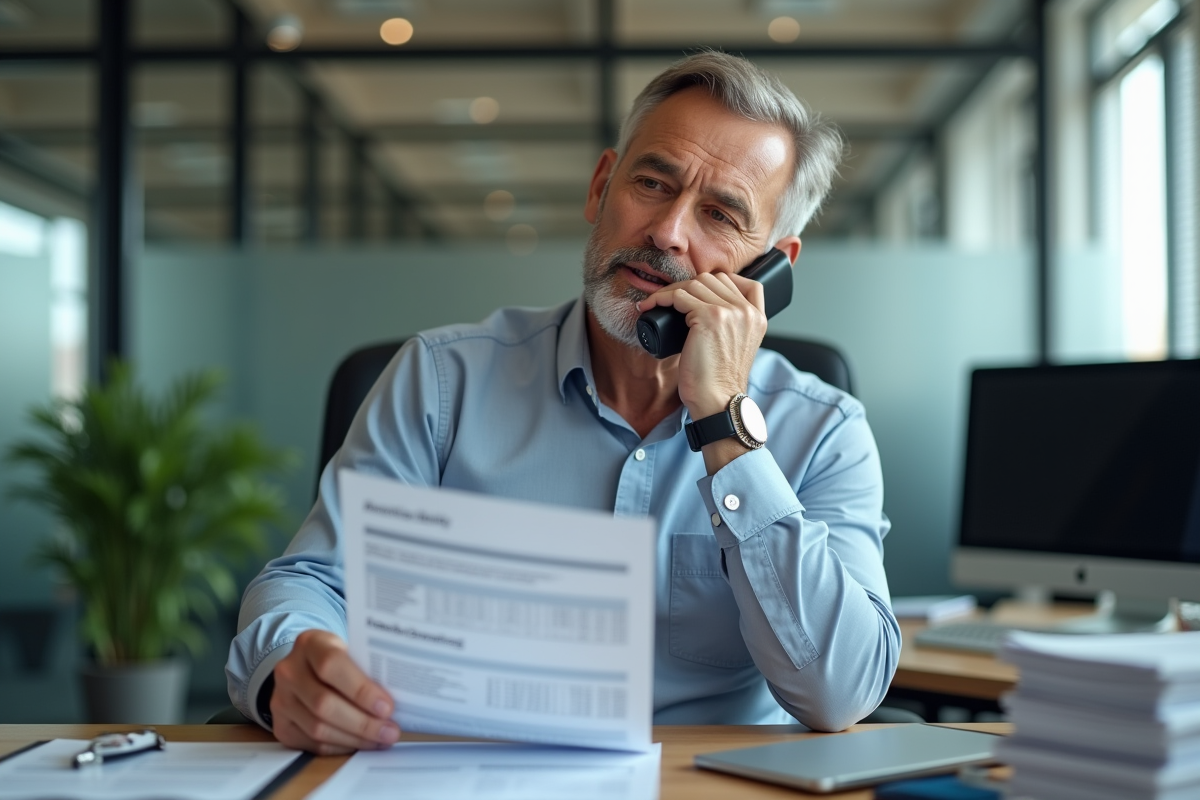 Homme d affaires parle au téléphone dans son bureau