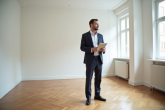 Homme d'âge moyen dans un appartement vide