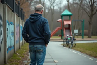 Homme d'âge moyen dans un parc urbain abandonné