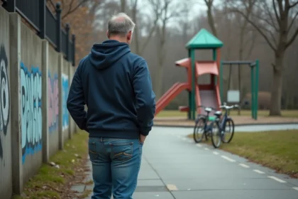 Homme d'âge moyen dans un parc urbain abandonné