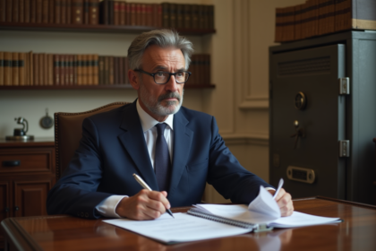 Notaire homme en costume dans son bureau français
