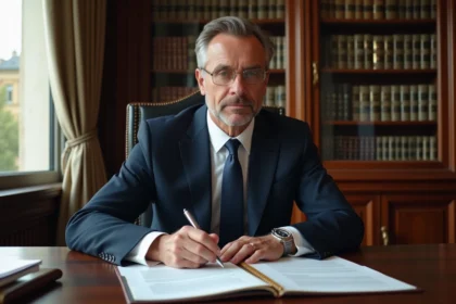 Notaire homme en costume dans un bureau traditionnel à Limoges