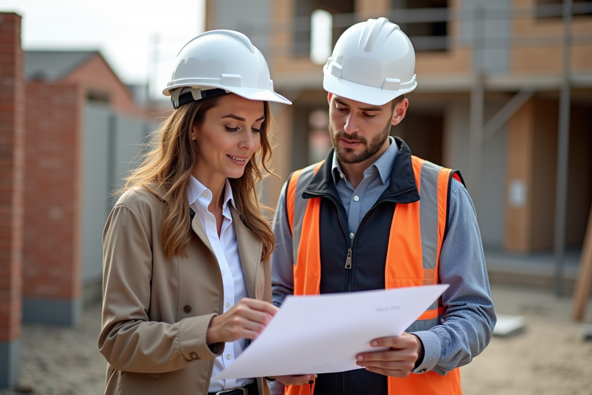 Deux professionnels discutant sur un chantier de construction