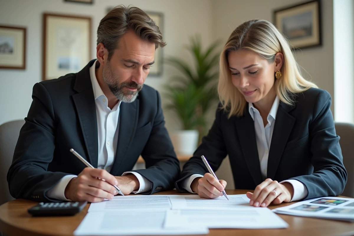 Signature d'un compromis de vente immobilière avec calcul des frais de notaire